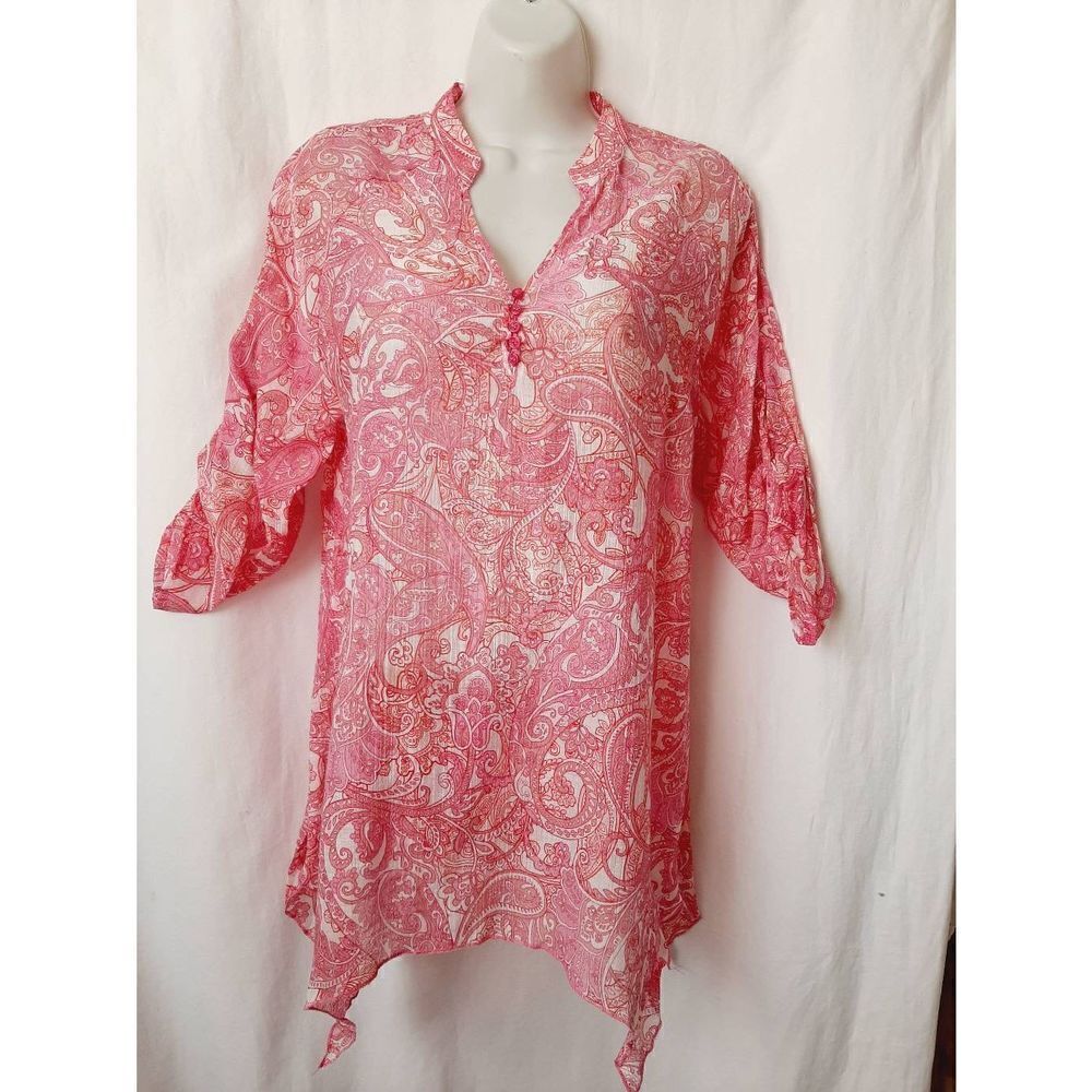 Grand & Greene pink floral Paisley small Bohemian Beach Vacay swimsuit cover up - Picture 1 of 3